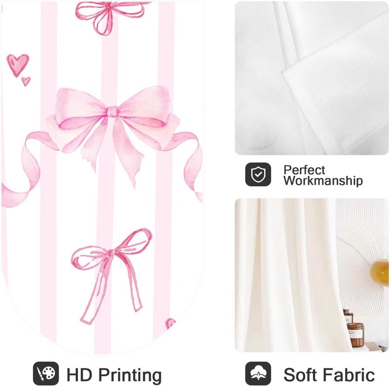 Coxila Pink Bow Window Curtain for Bedroom 52 x 84 Inch Rod Pocket Cute Girly Girls Kawaii Princess Pastel Design Romantic Beauty Aesthetic Home Living Room Treatment Set of 2 Curtain Panels Drapes - Image 2